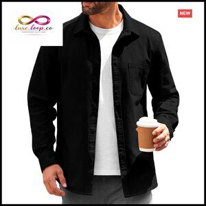 Lightweight Cotton Shacket Button Down Casual Overshirt Men's Jacket